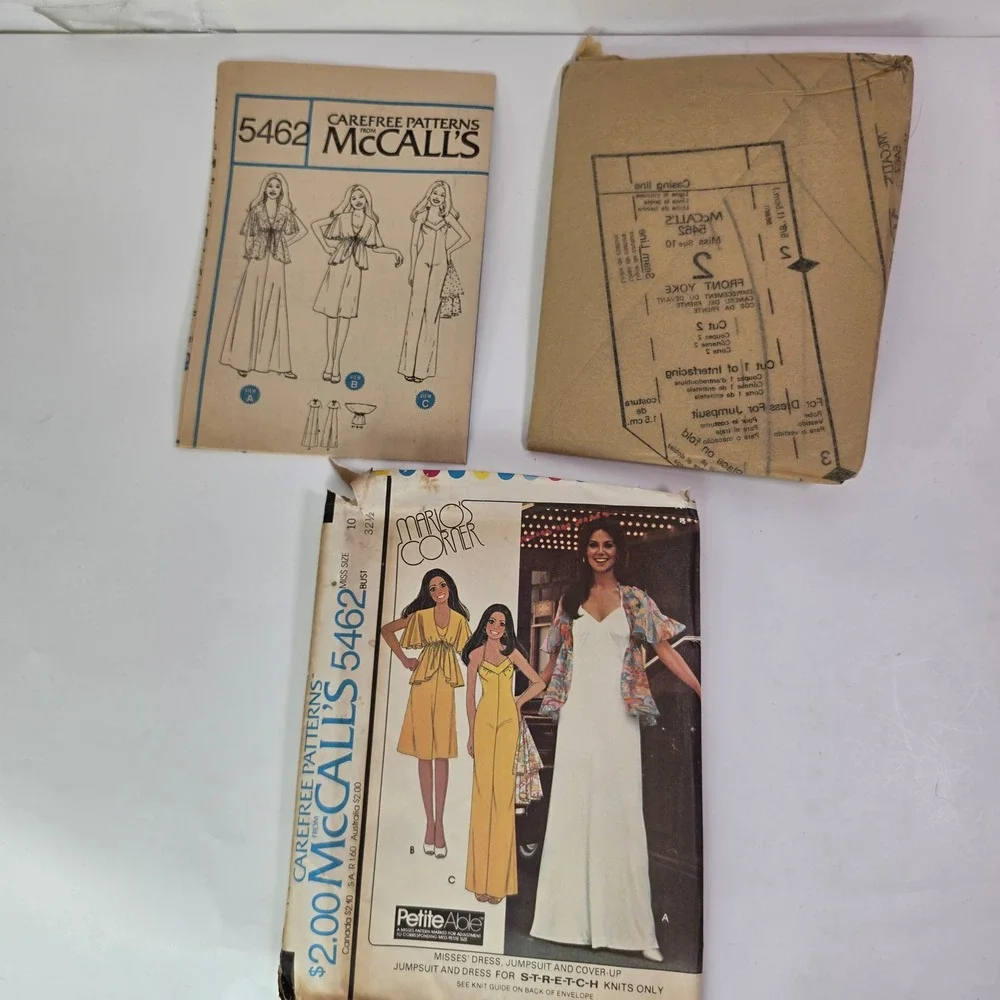 VTG 1977 McCalls 5462 Jumpsuit Halter Dress Cover Up Sewing Pattern Size 10